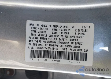2014 Honda Accord Ex-L V-6 from USA, damaged, VIN 1HGCR3F84EA028467